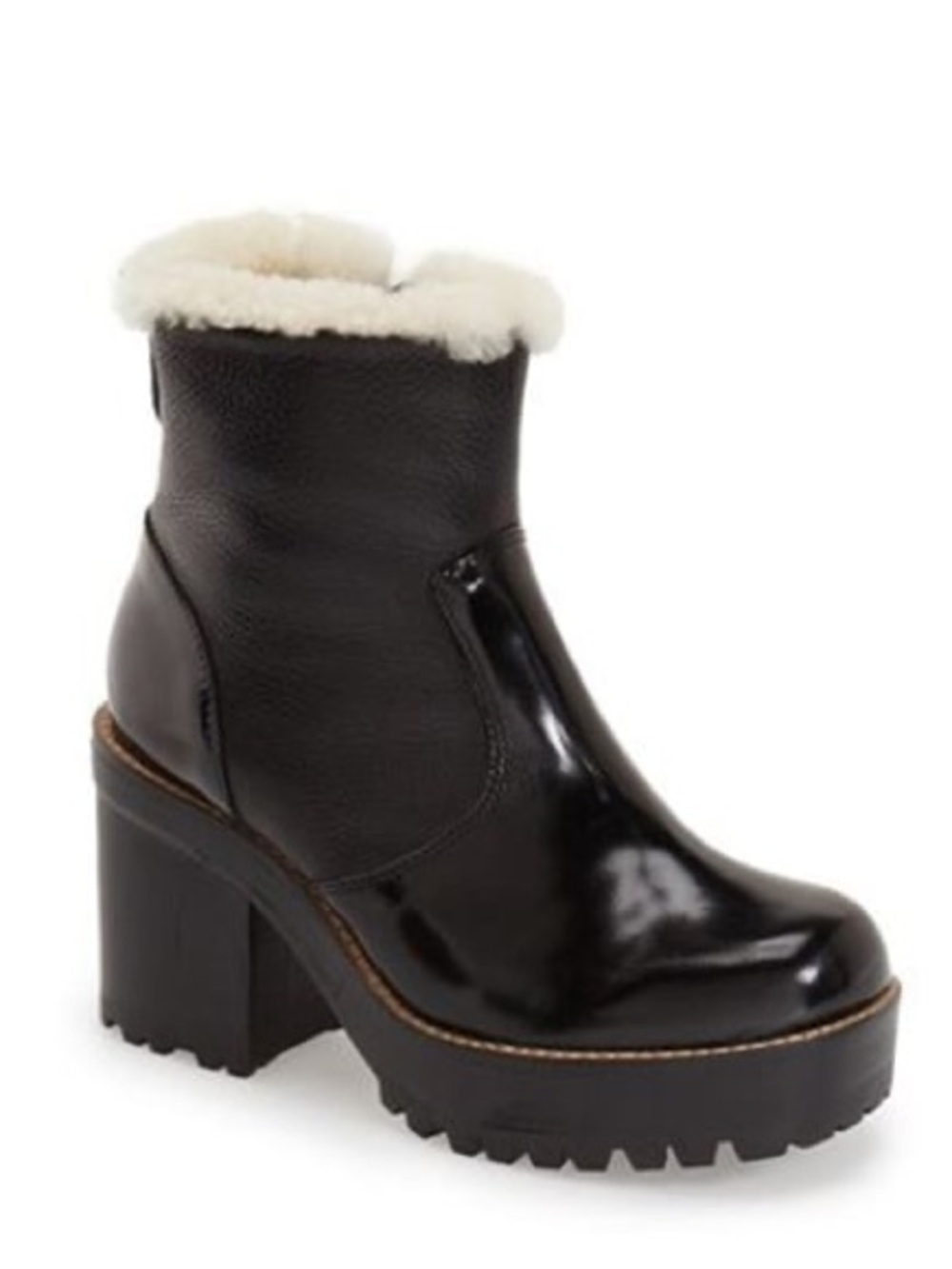 Jeffrey Campbell Shearling Lined Black Patent & Leather Platform Ankle Boots
